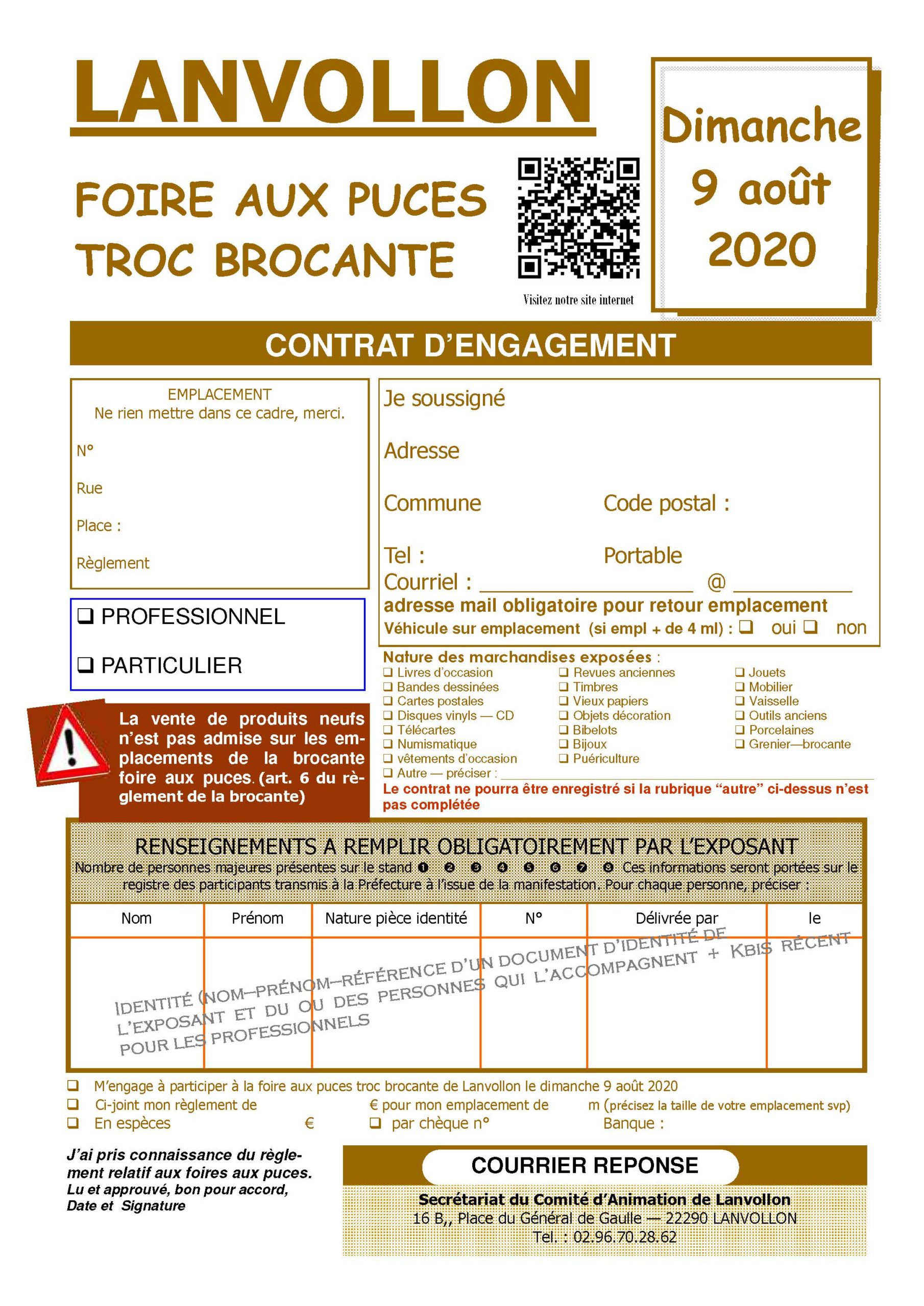 Contrat engagement Brocante Aout 2020