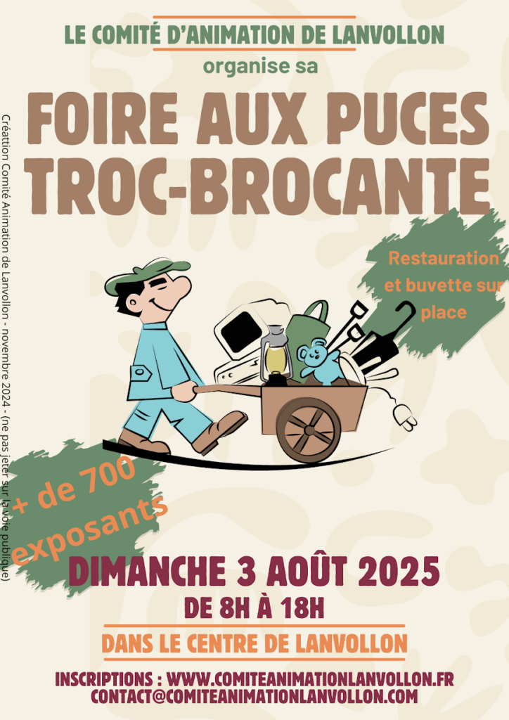 affiche foire aux puces troc brocante 03 aout 2025